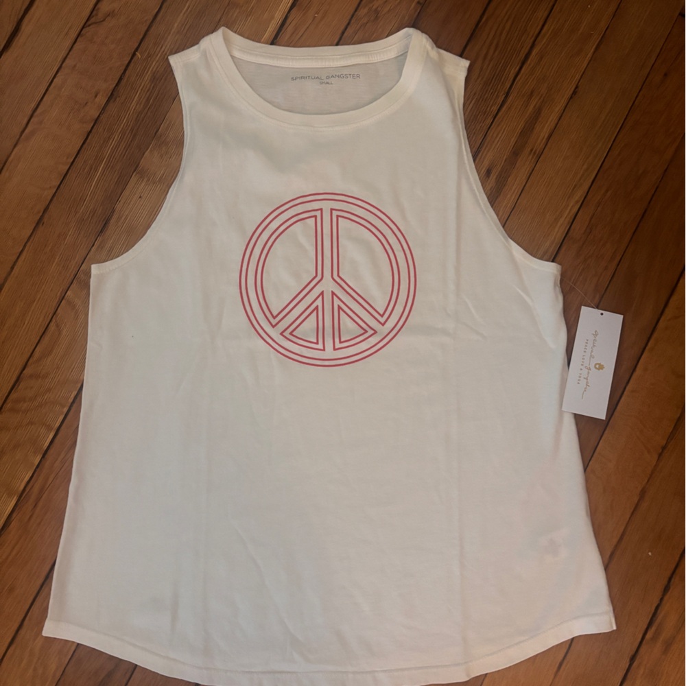 Spiritual Gangster White Tank Top with Pink Peace Sign